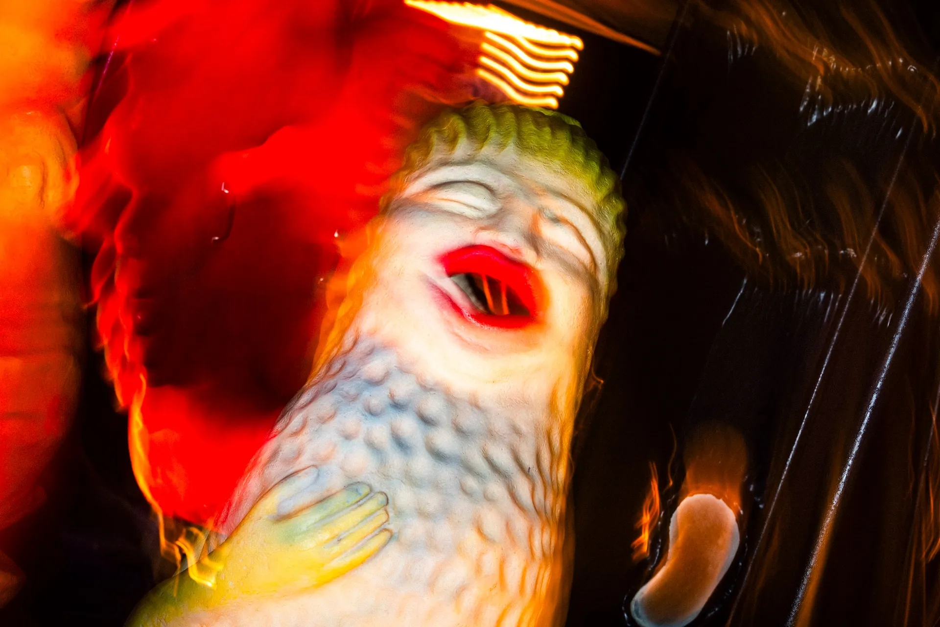 Arik Brauer's carousel features eight different characters, including a mermaid, each of which double as seats at Luna Luna.
