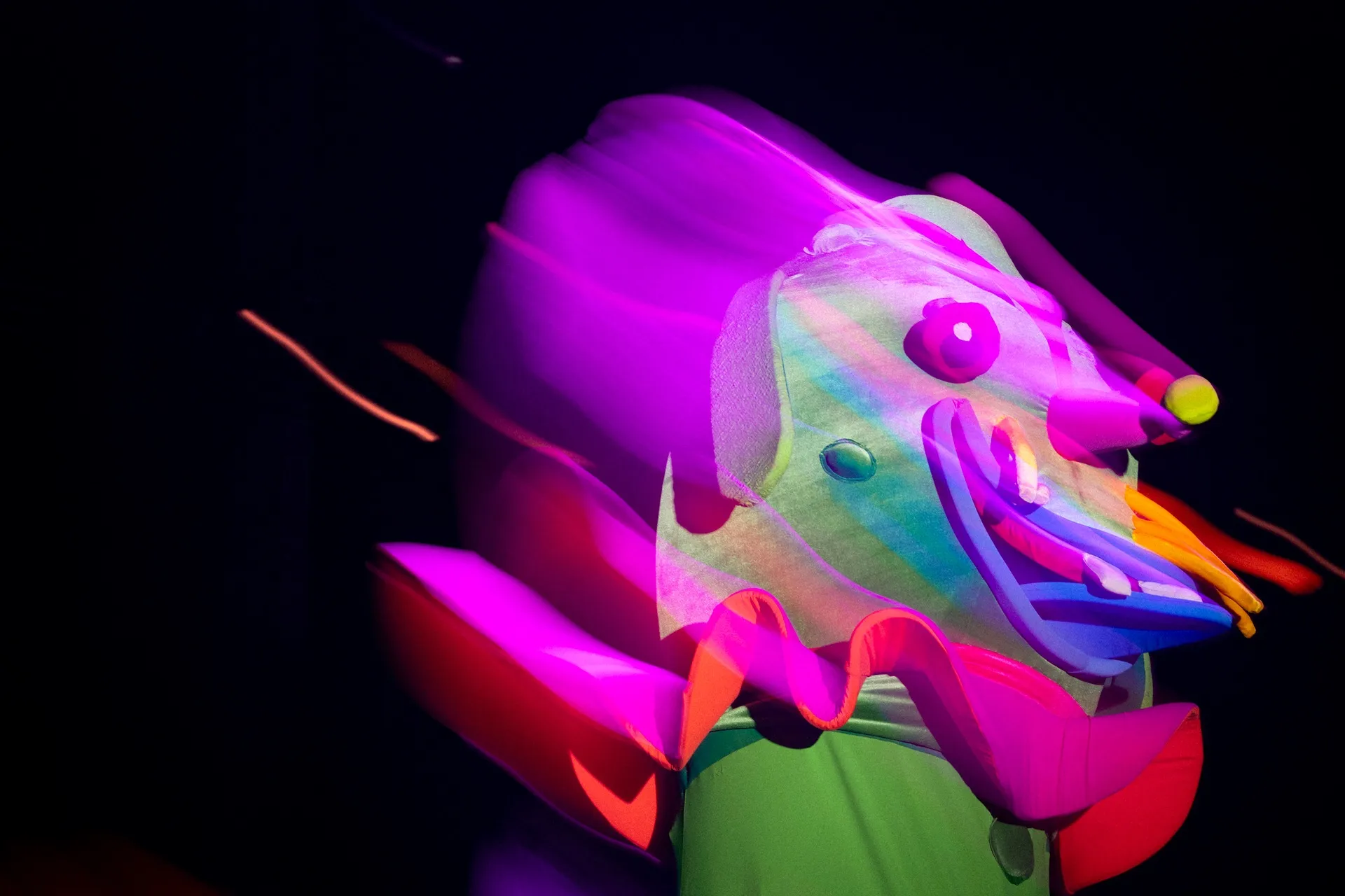 Guests are invited to play, dance, and even hug the characters that emerge from the darkness at Luna Luna.